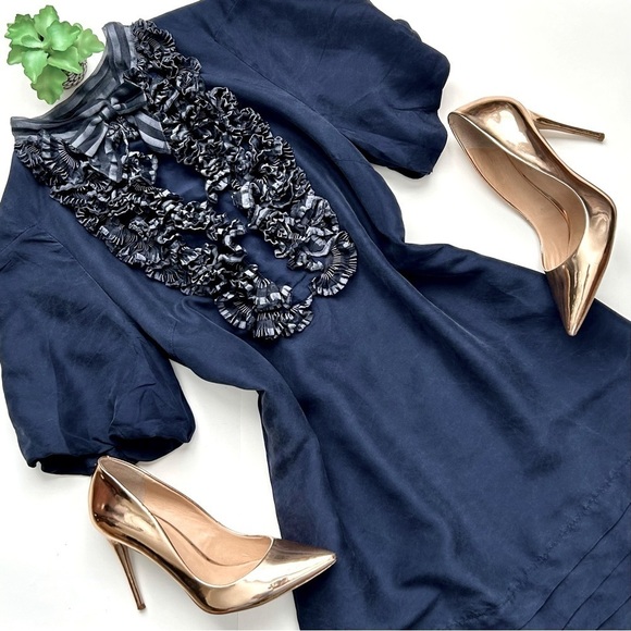 Marc Jacobs Blair Waldorf Leighton Meester Silk Ruffle Bib Short Sleeve Dress XS - Picture 3 of 11